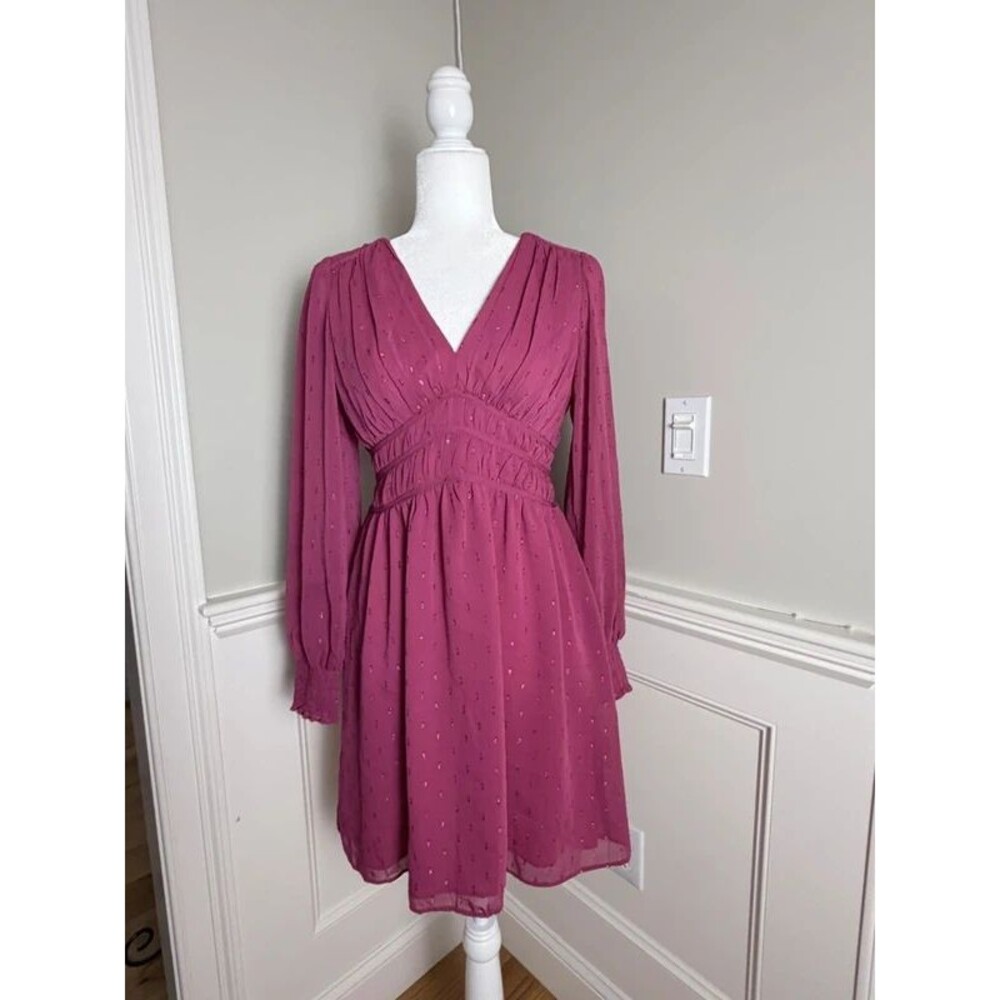 1.STATE Fuchsia Metallic Dot Long Sleeve Dress Size S NWT